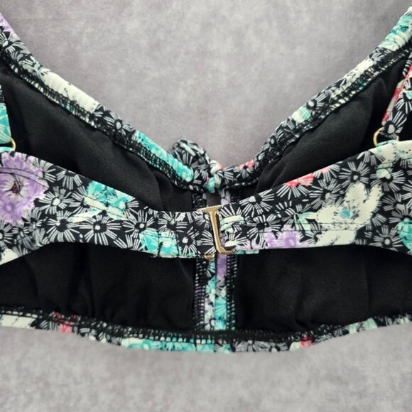 Time and Tru Black Floral Padded Adjustable Strap Bikini Top Swimwear Small - Picture 4 of 7